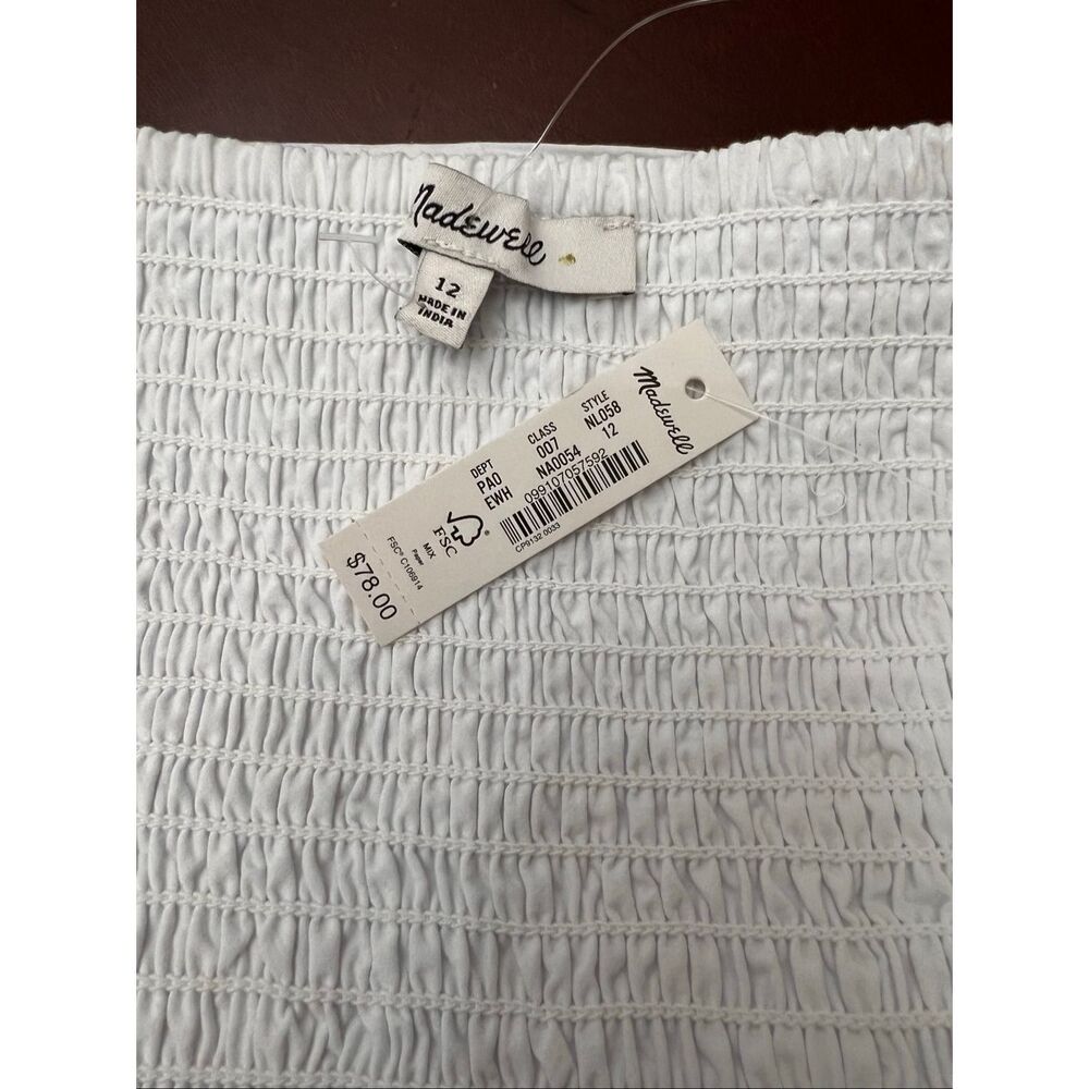 NWT Madewell Women's Poplin Pleated Smocked Crop Tube Top Eyelet White Sz: 12 - Picture 6 of 7